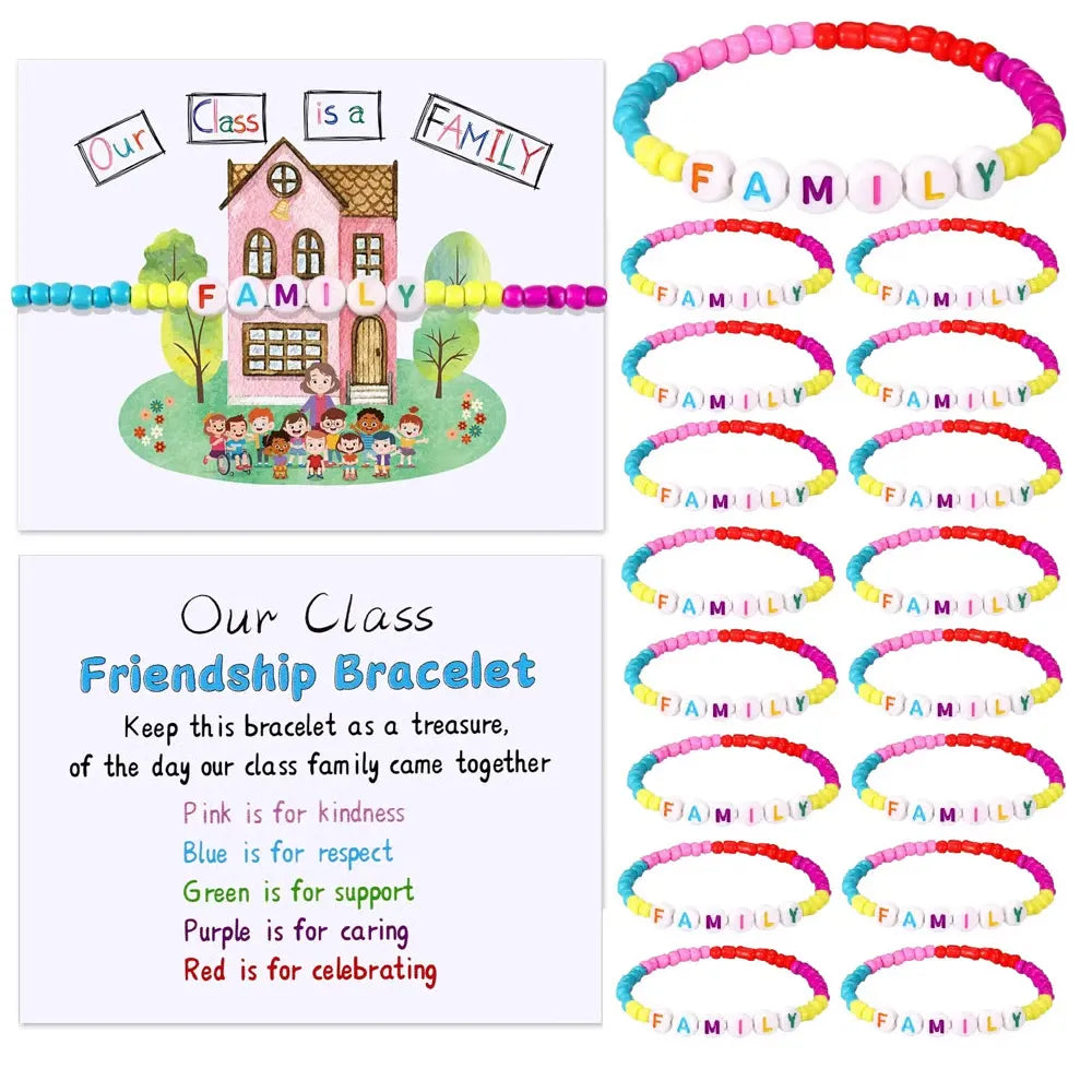 🎒Back to School Friendship Bracelets Set🧒 -Include Our Class Is a Family Greeting Card and Bracelet with Bags Gift