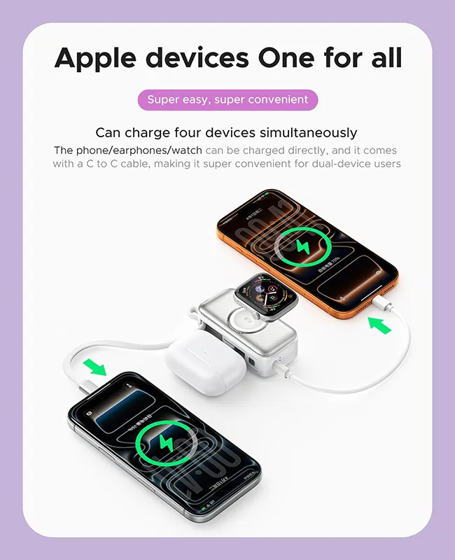 🔋 Orico 3-in-1 Power Bank – Integrated Cable & Foldable Wall Plug – Wireless Watch Charger for iPhone & Android ✈️