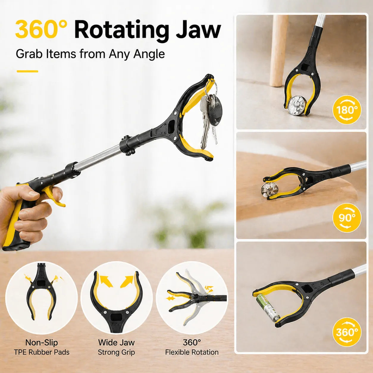 43" Extra Long Grabber Reacher Tool – Heavy Duty with 360° Rotating Jaw & Magnets