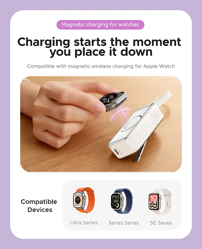 🔋 Orico 3-in-1 Power Bank – Integrated Cable & Foldable Wall Plug – Wireless Watch Charger for iPhone & Android ✈️
