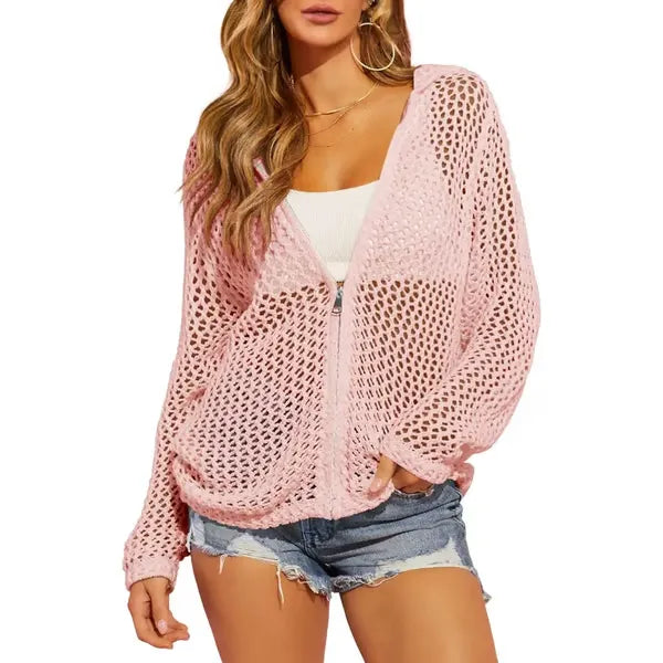 Women's Crochet Lightweight Cardigan Zip Up