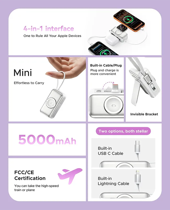 🔋 Orico 3-in-1 Power Bank – Integrated Cable & Foldable Wall Plug – Wireless Watch Charger for iPhone & Android ✈️