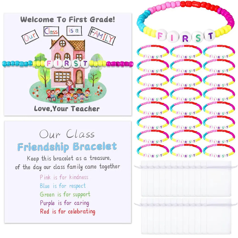 🎒Back to School Friendship Bracelets Set🧒 -Include Our Class Is a Family Greeting Card and Bracelet with Bags Gift