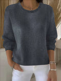 🍃Casual loose solid color round neck pullover