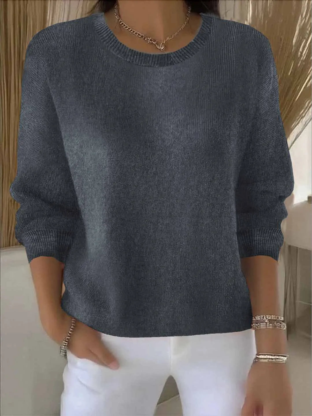 🍃Casual loose solid color round neck pullover