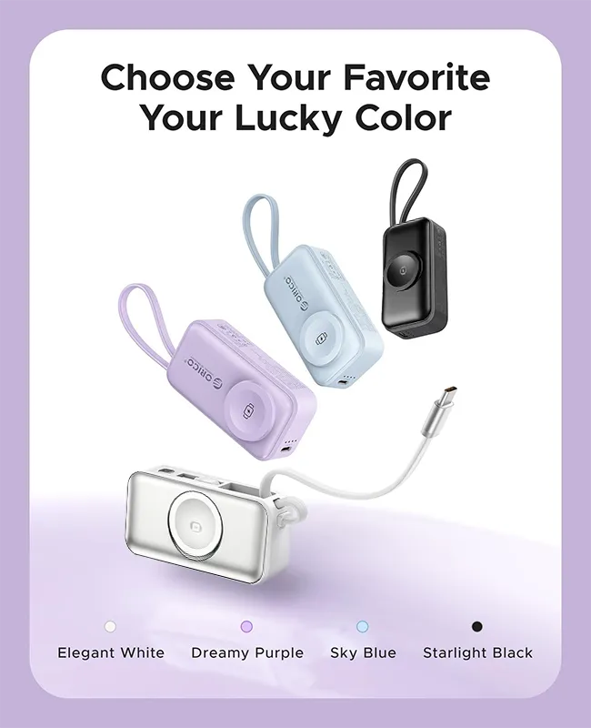 🔋 Orico 3-in-1 Power Bank – Integrated Cable & Foldable Wall Plug – Wireless Watch Charger for iPhone & Android ✈️