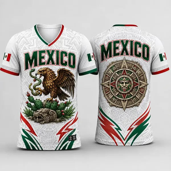 2026 Mexico Inspired White V-Neck Short Sleeve T-Shirt