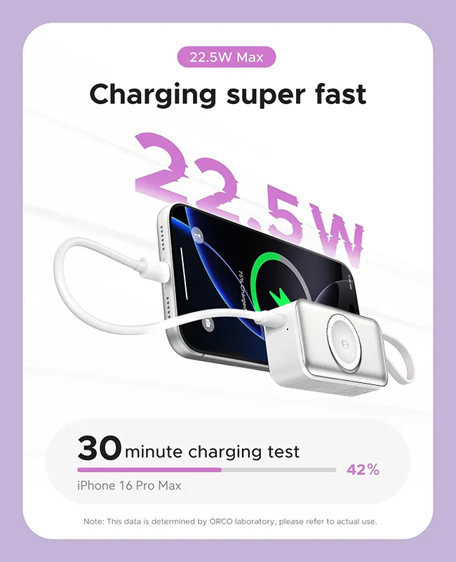 🔋 Orico 3-in-1 Power Bank – Integrated Cable & Foldable Wall Plug – Wireless Watch Charger for iPhone & Android ✈️