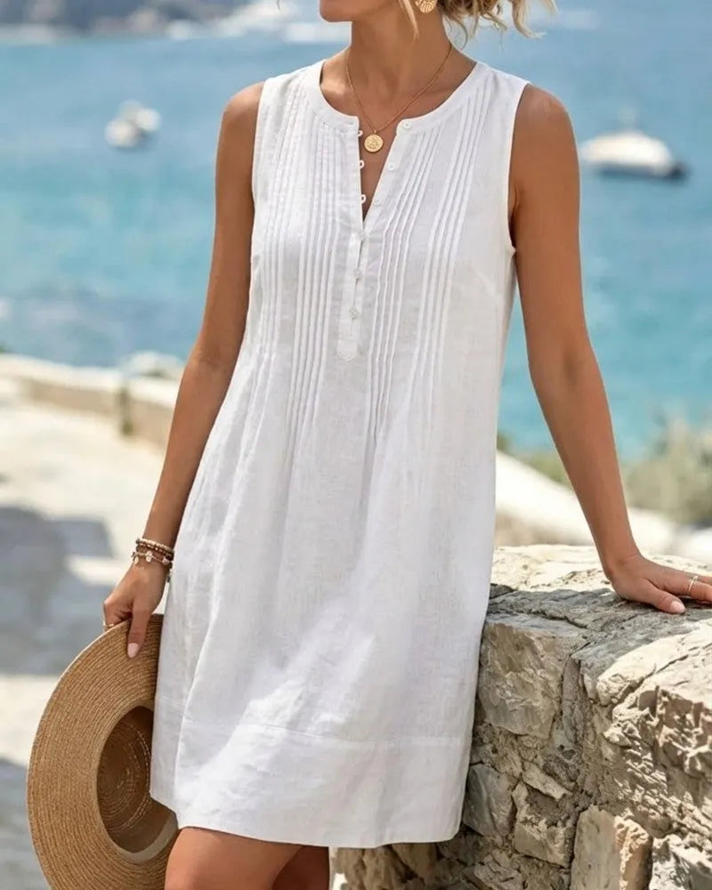 Sleeveless Accordion Pleat Short Dress