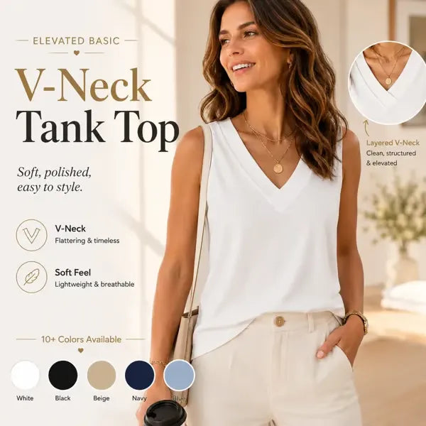 Women Summer Sleeveless V Neck Tank Top, Slimming Loose Fit Casual Tee for Daily☀️