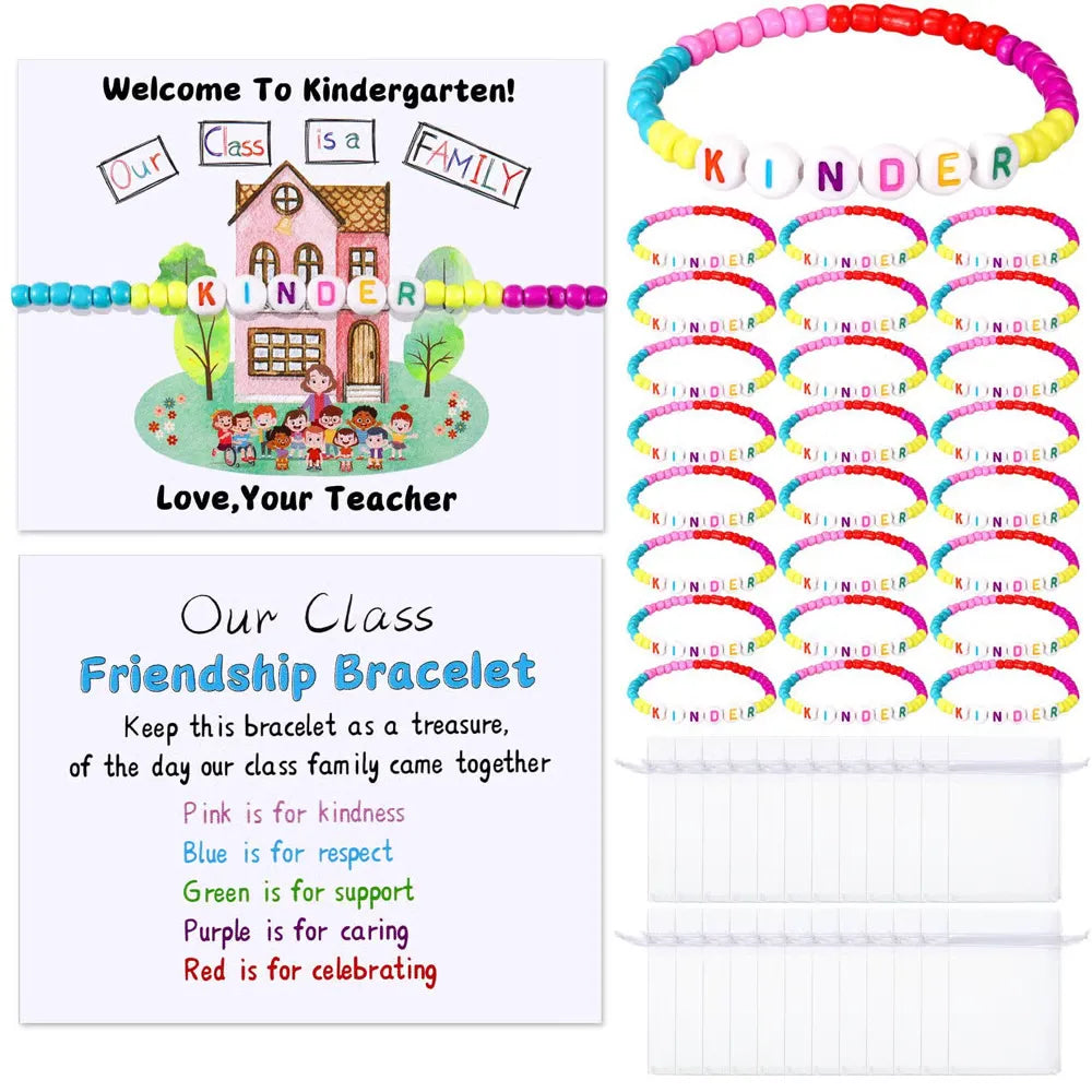 🎒Back to School Friendship Bracelets Set🧒 -Include Our Class Is a Family Greeting Card and Bracelet with Bags Gift