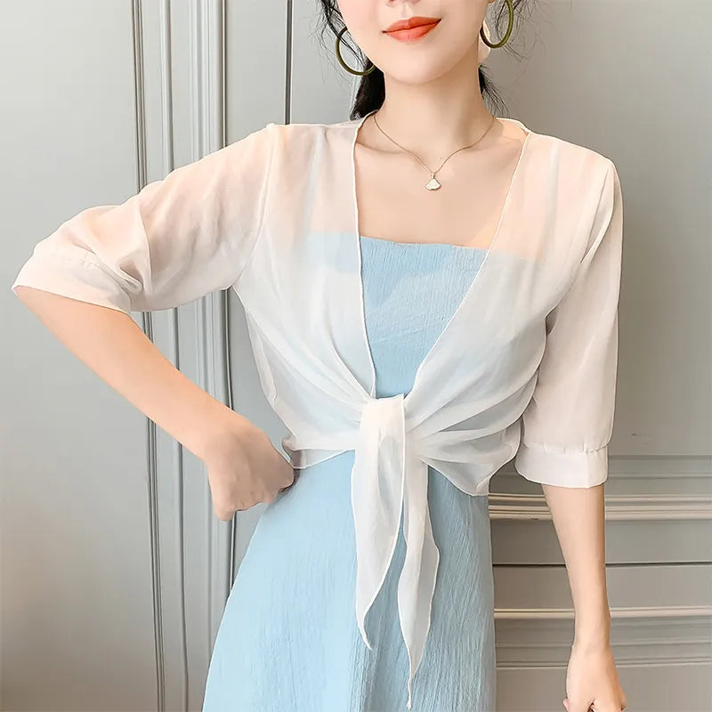 Sheer Chiffon Short Sleeve Sun Protection Cover-Up
