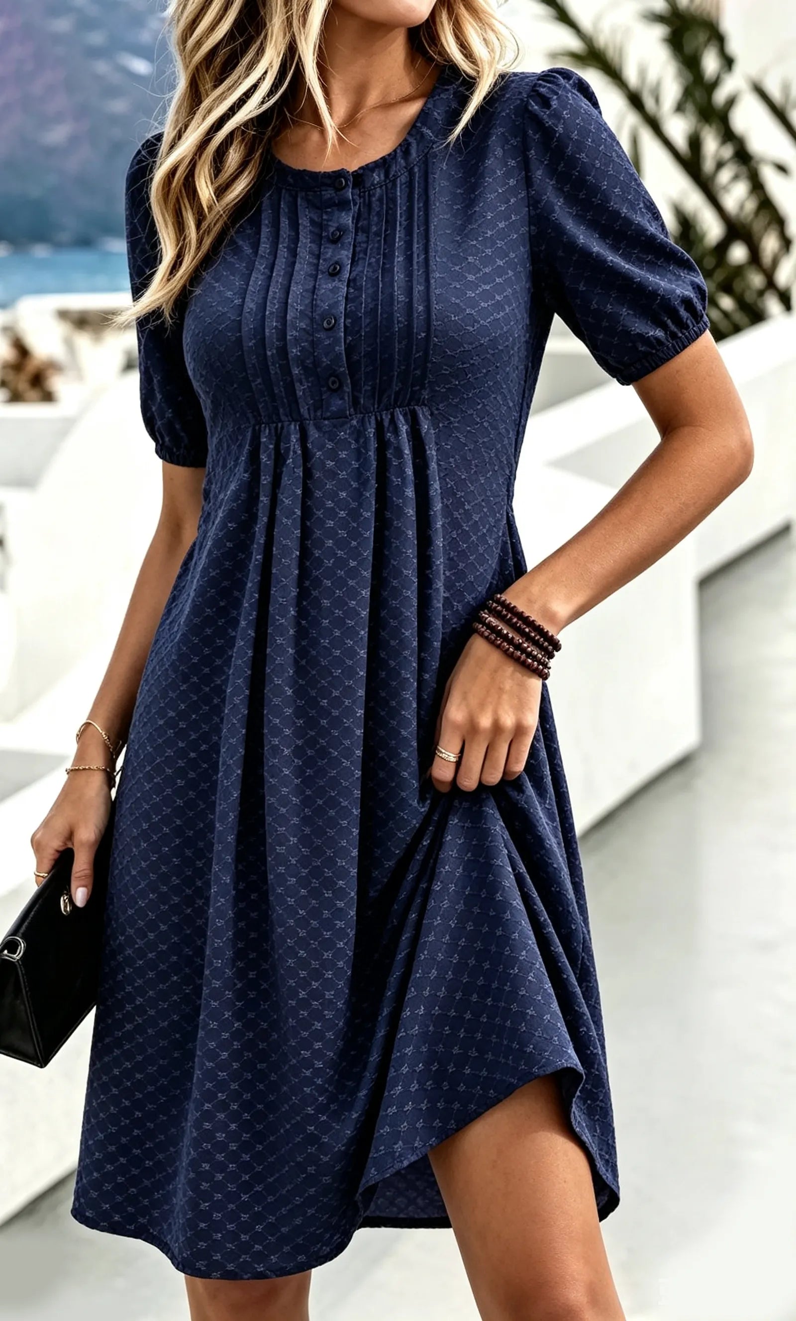Crew Neck Polka Dot Ruffle Dress