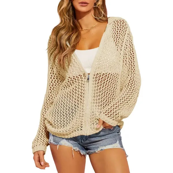 Women's Crochet Lightweight Cardigan Zip Up
