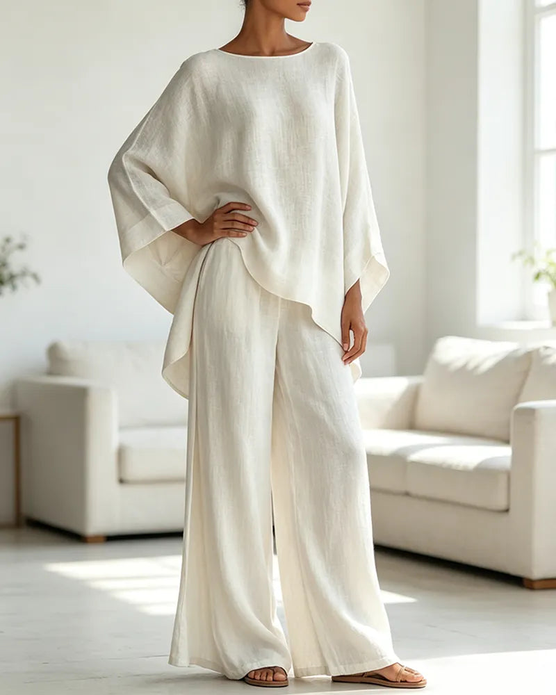 ✨Solid color shirt and wide-leg pants suit