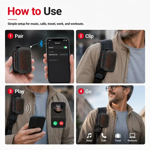 M3 🎵Portable Bluetooth Speaker, TWS Stereo Sound, IPX7 Waterproof, Magnetic Clip-On Wearable Speaker