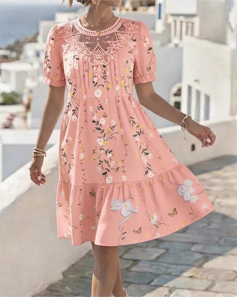 Daisy Lace Short Sleeve Vacation Dress