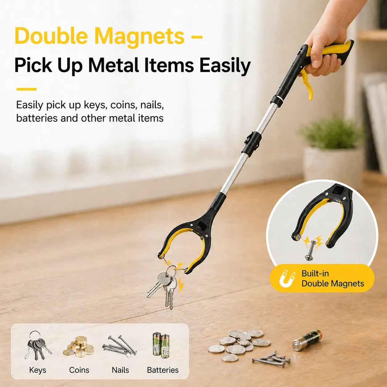 43" Extra Long Grabber Reacher Tool – Heavy Duty with 360° Rotating Jaw & Magnets