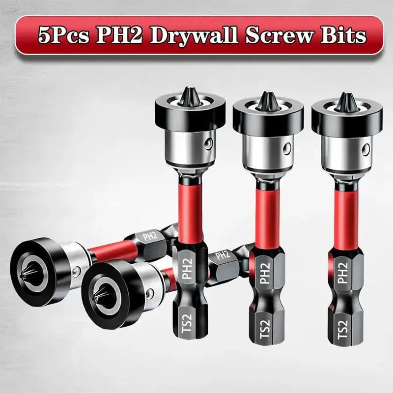 🔩5pcs Drywall Bit Attachment with Depth Stop, PH2 Magnetic Drywall Screwdriver Bits