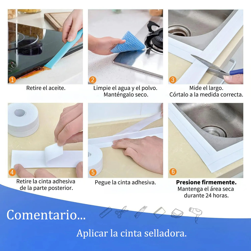 Self-adhesive, waterproof white sealing tape – 3.2 m – Durable sealing for bathroom and kitchen