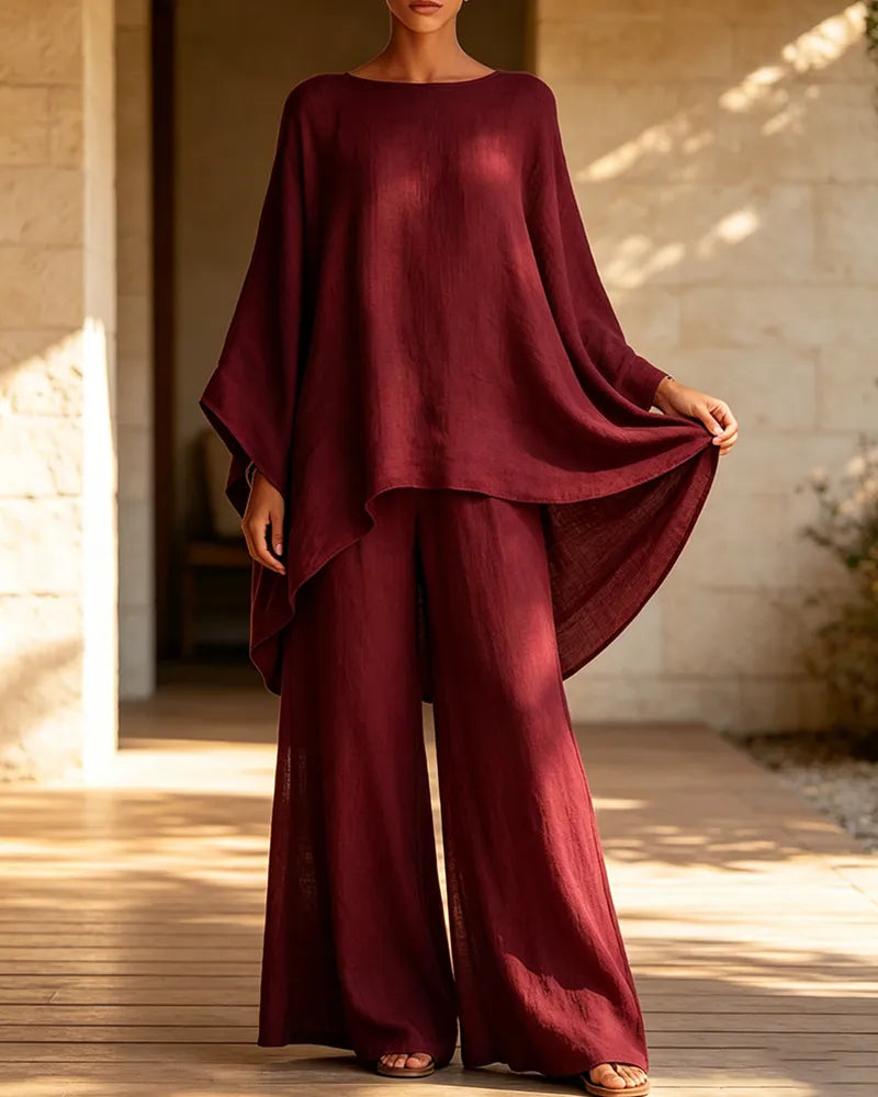 ✨Solid color shirt and wide-leg pants suit