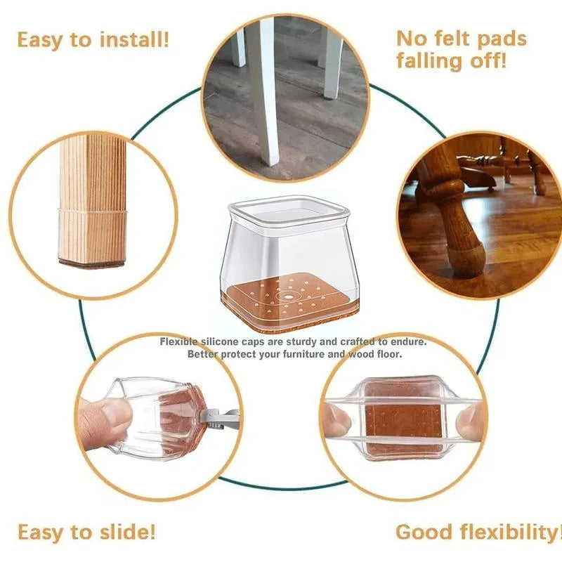 Square Chair Leg Protectors for Hardwood Floor Fits All Shape Chair Mat for Wood and Tile Floors. Chair Leg Universal Cover Elastic Mold