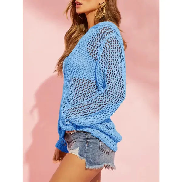 Women's Crochet Lightweight Cardigan Zip Up