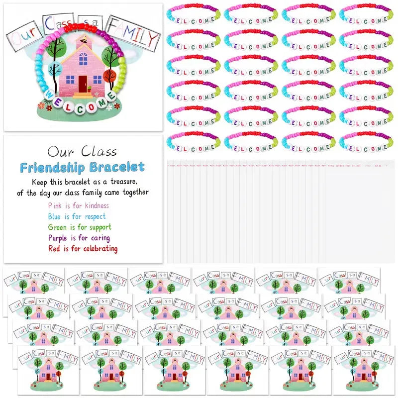 🎒Back to School Friendship Bracelets Set🧒 -Include Our Class Is a Family Greeting Card and Bracelet with Bags Gift