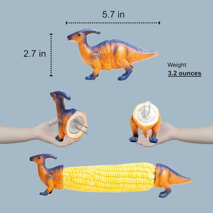 Dinosaur Corn Holders for Corn On The Cob - Funny Corn Cob Holder for Kids and Adults with Stainless Steel Prongs
