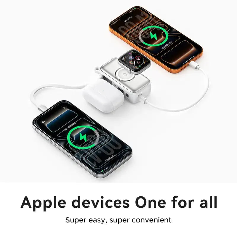 🔋 Orico 3-in-1 Power Bank – Integrated Cable & Foldable Wall Plug – Wireless Watch Charger for iPhone & Android ✈️