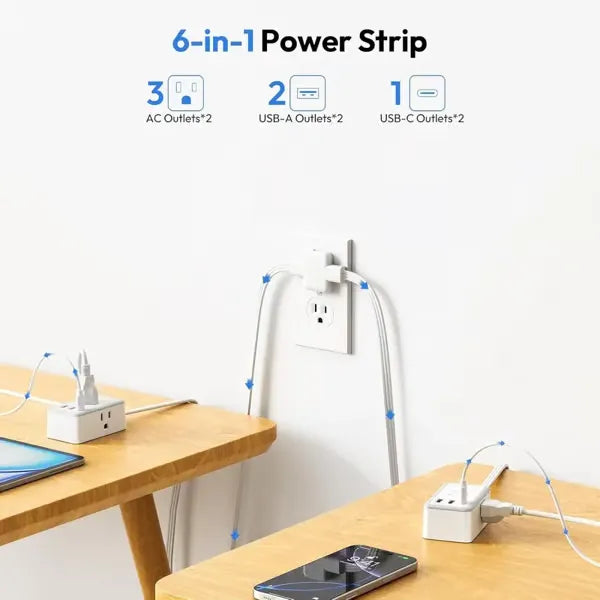 Twin Extension Cord Splitter for Home Office Dorm Room