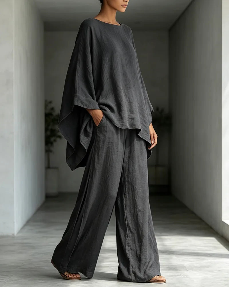 ✨Solid color shirt and wide-leg pants suit