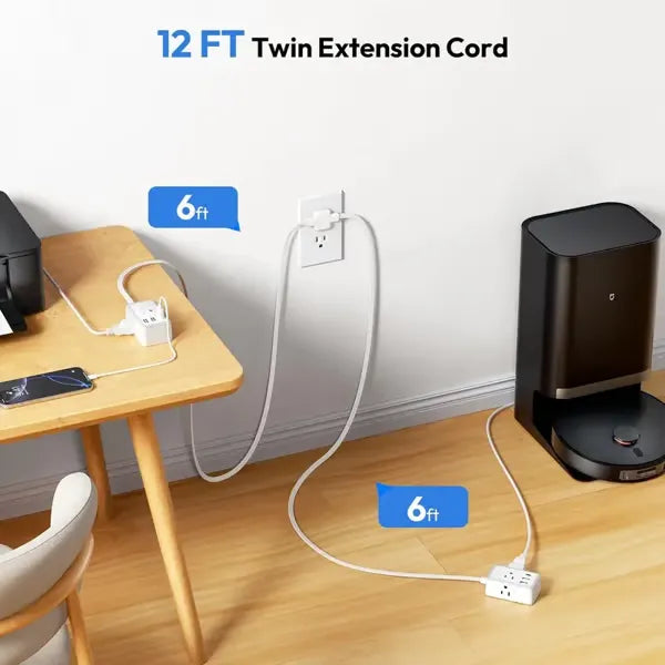Twin Extension Cord Splitter for Home Office Dorm Room