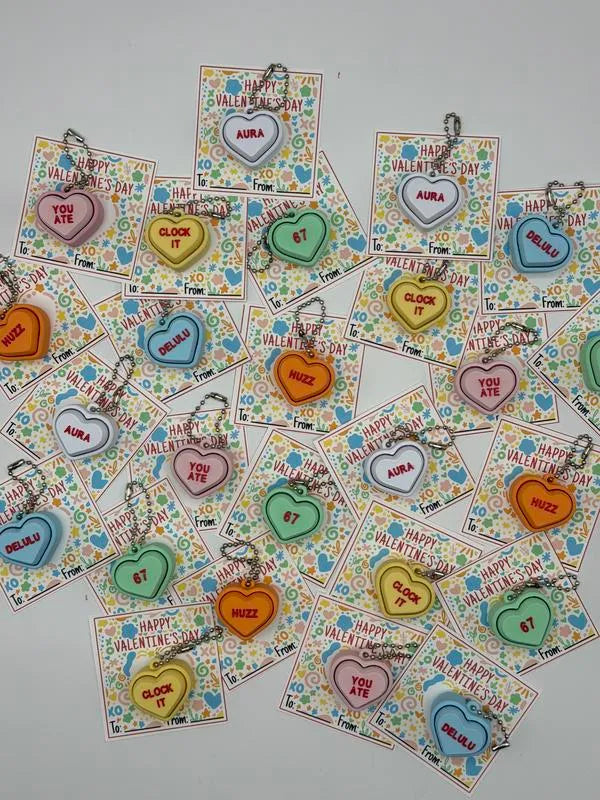 🧠Brain Rot Sayings Set – Valentine's Day Fidget Clicker Keychain Classroom Pack (Set of 20)