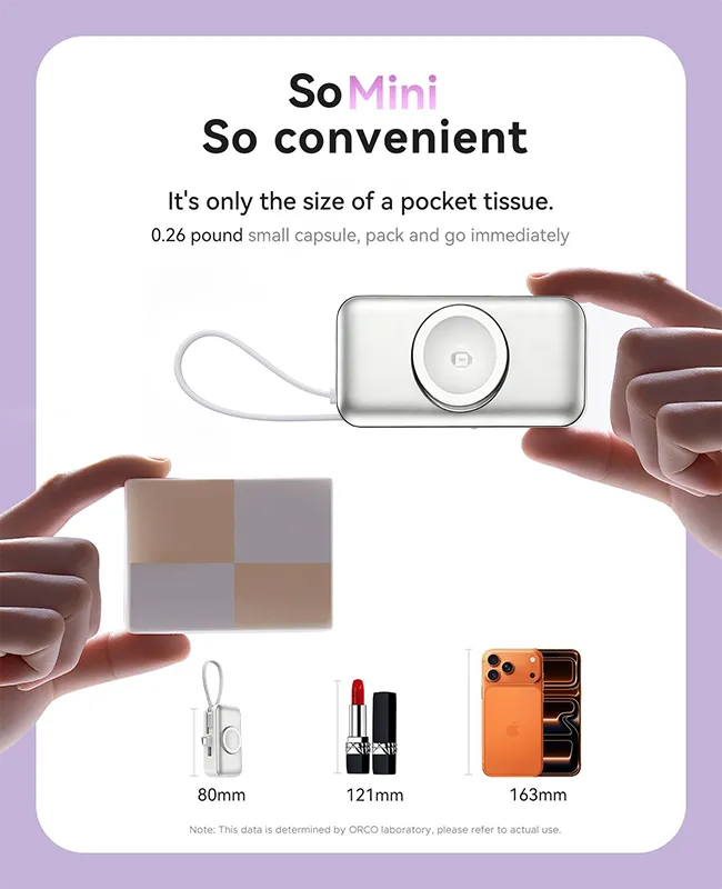 🔋 Orico 3-in-1 Power Bank – Integrated Cable & Foldable Wall Plug – Wireless Watch Charger for iPhone & Android ✈️
