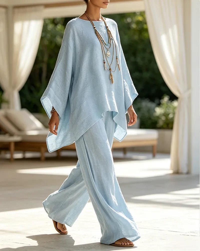 ✨Solid color shirt and wide-leg pants suit