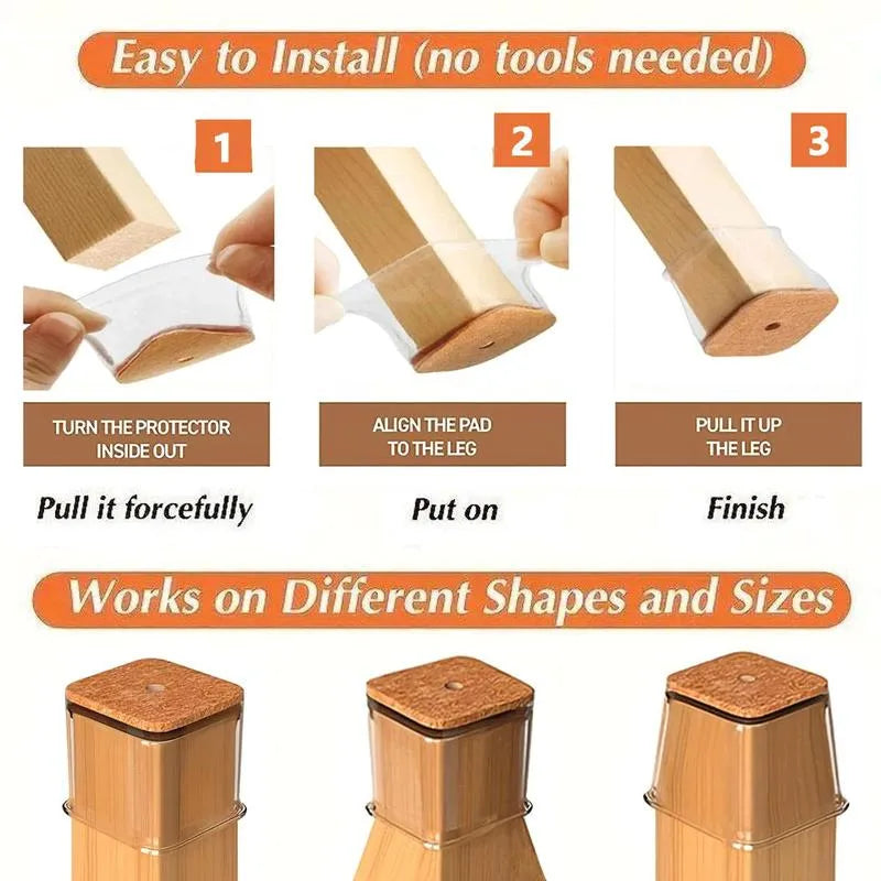 Square Chair Leg Protectors for Hardwood Floor Fits All Shape Chair Mat for Wood and Tile Floors. Chair Leg Universal Cover Elastic Mold