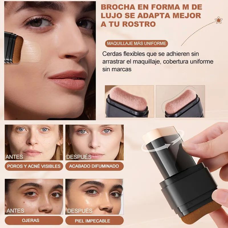 Concealer stick foundation, double-ended with built-in brush, moisturizing and lightweight