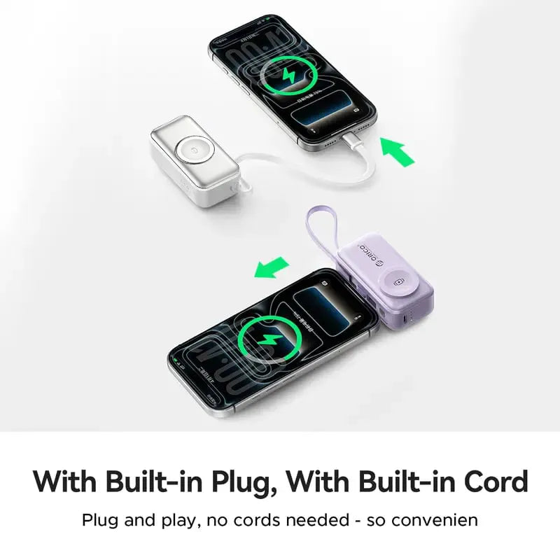 🔋 Orico 3-in-1 Power Bank – Integrated Cable & Foldable Wall Plug – Wireless Watch Charger for iPhone & Android ✈️
