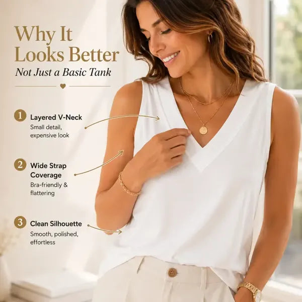 Women Summer Sleeveless V Neck Tank Top, Slimming Loose Fit Casual Tee for Daily☀️