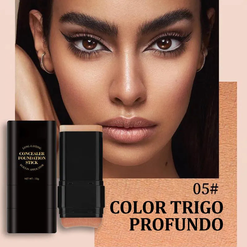 Concealer stick foundation, double-ended with built-in brush, moisturizing and lightweight