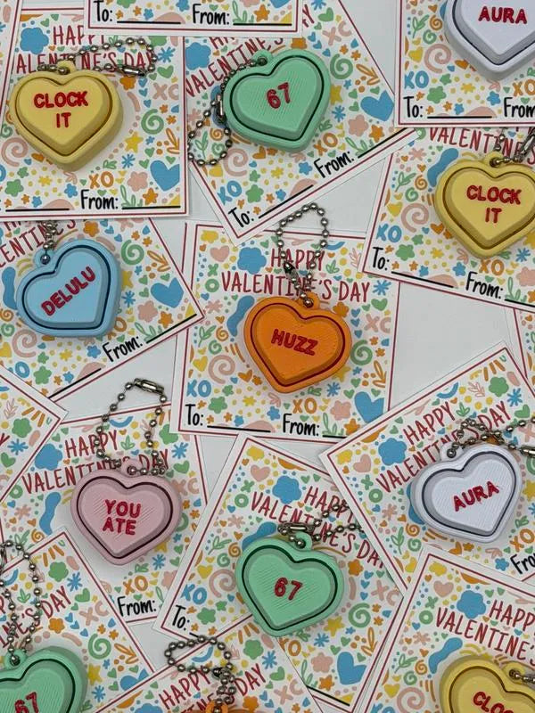 🧠Brain Rot Sayings Set – Valentine's Day Fidget Clicker Keychain Classroom Pack (Set of 20)