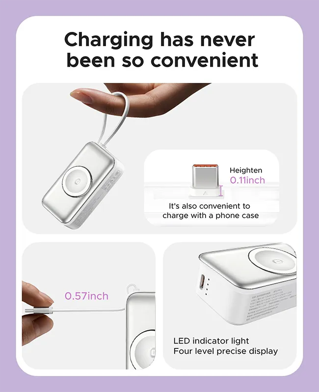 🔋 Orico 3-in-1 Power Bank – Integrated Cable & Foldable Wall Plug – Wireless Watch Charger for iPhone & Android ✈️