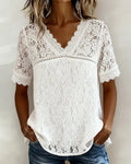 Solid Color Short Sleeve Lace Blouse
