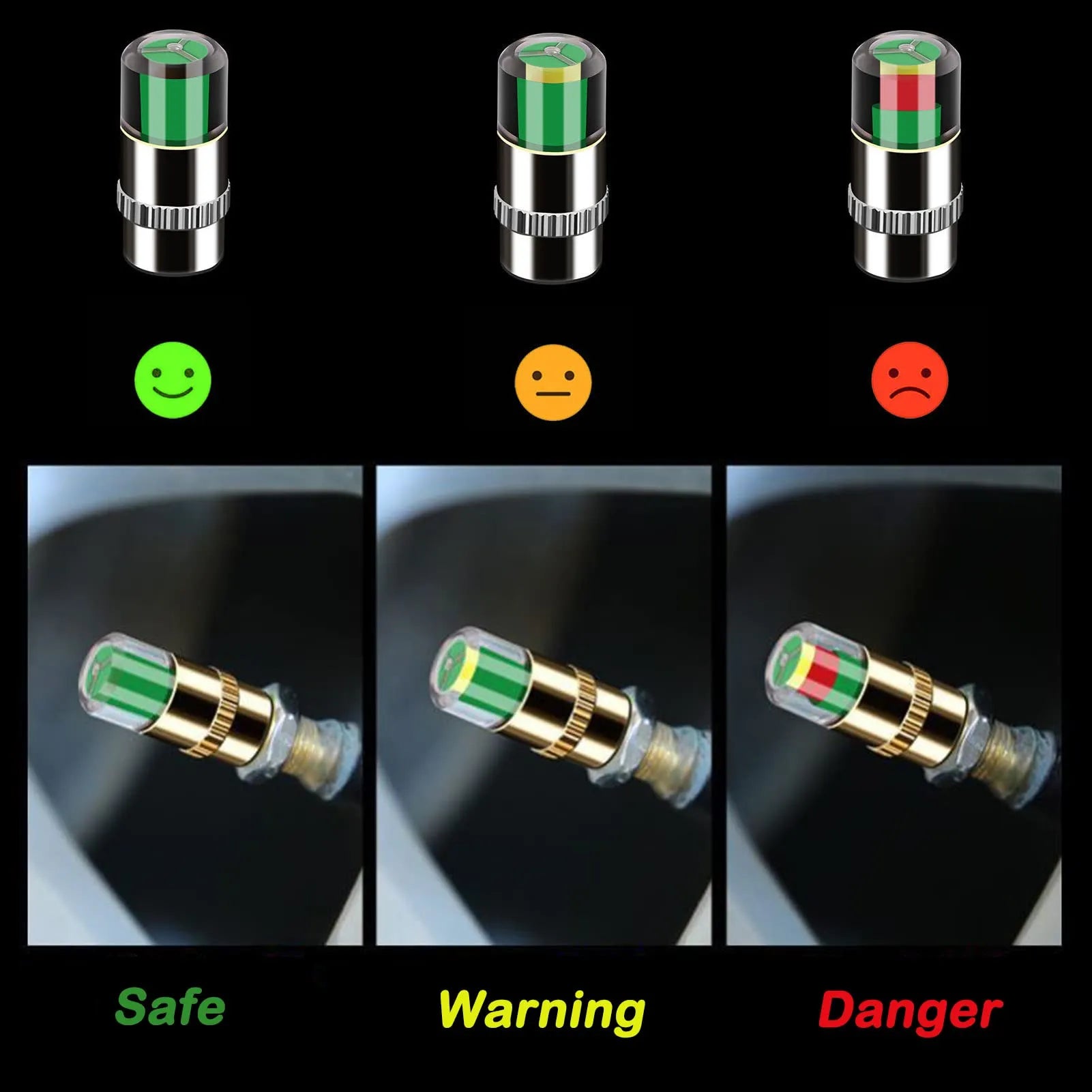 4Pcs Car Tire Pressure Monitor Valve Stem Caps