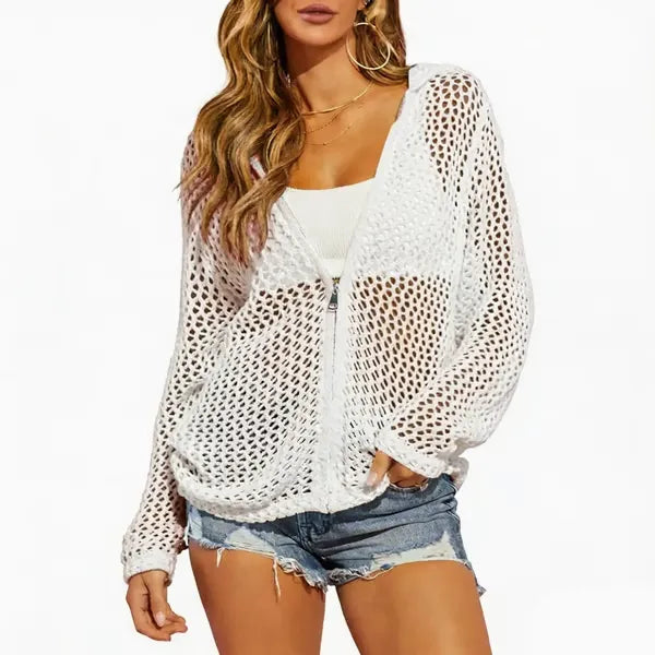 Women's Crochet Lightweight Cardigan Zip Up