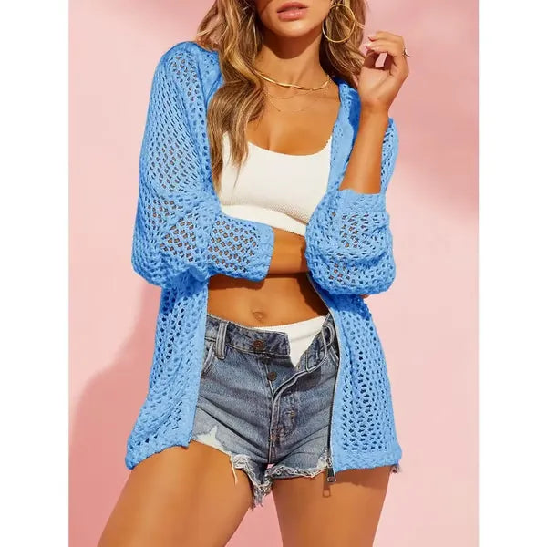 Women's Crochet Lightweight Cardigan Zip Up