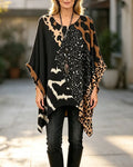 Round Neck Leopard Print Patchwork Blouse