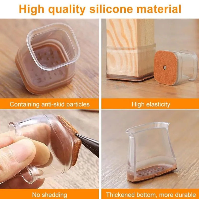 Square Chair Leg Protectors for Hardwood Floor Fits All Shape Chair Mat for Wood and Tile Floors. Chair Leg Universal Cover Elastic Mold