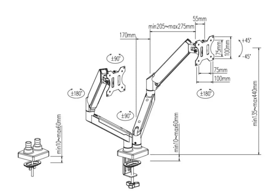 ✨AlessTM Universal Gas Spring Dual Arm Monitor Mount